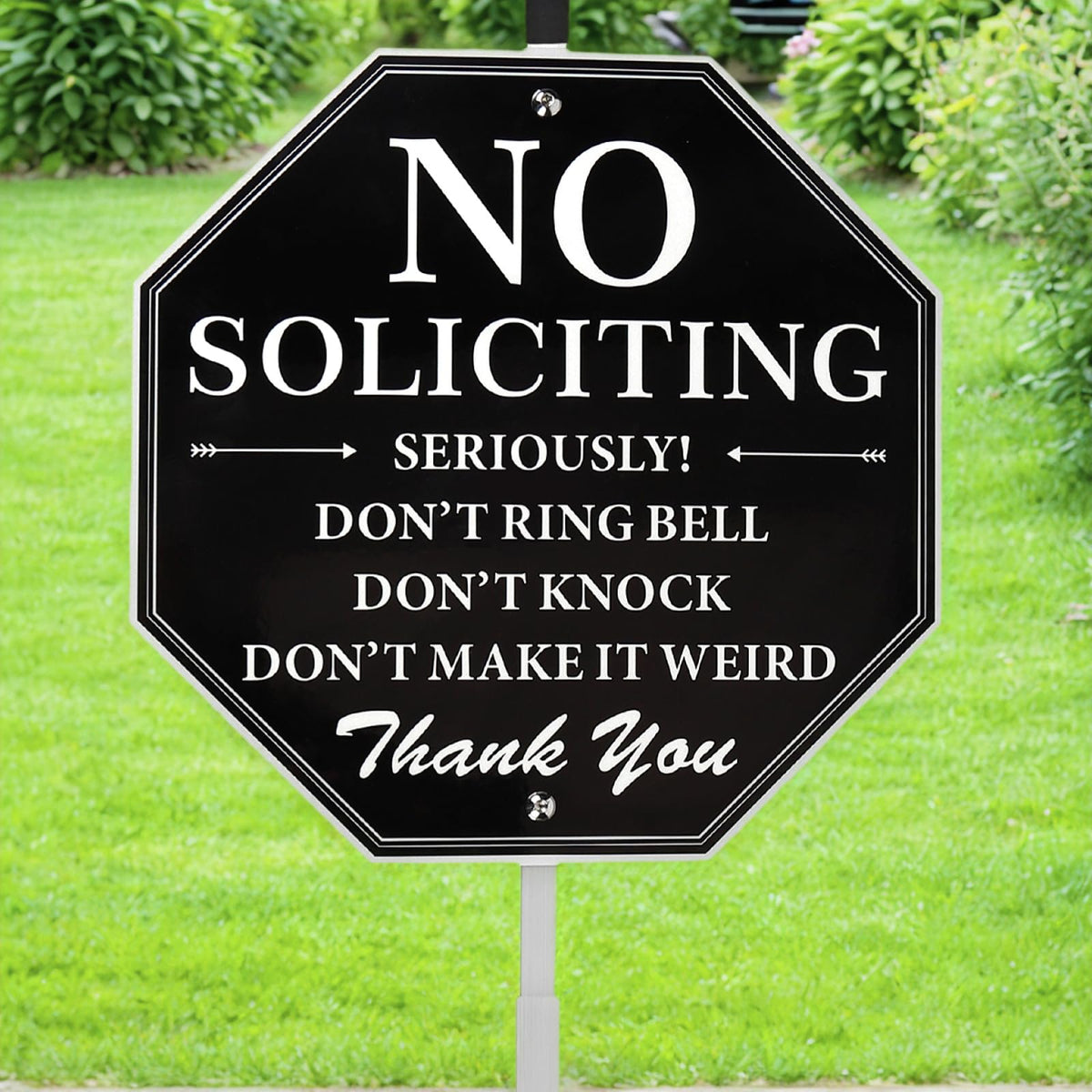 TTLESENG no-soliciting sign 10x10 aluminum offers clear deterrence for doorstep solicitors.