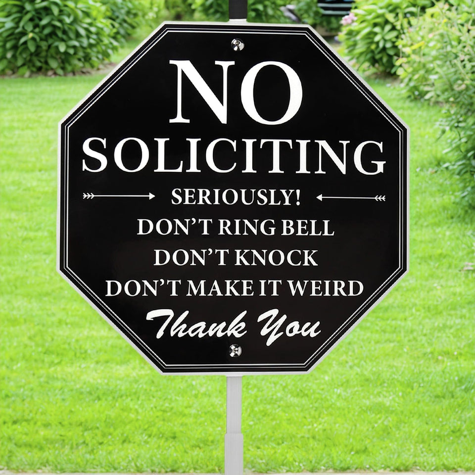 TTLESENG no-soliciting sign 10x10 aluminum offers clear deterrence for doorstep solicitors.