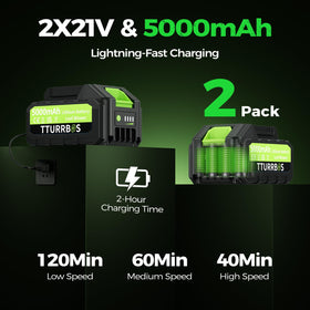 Tturrbos fast charger powers the blower in just a few hours.