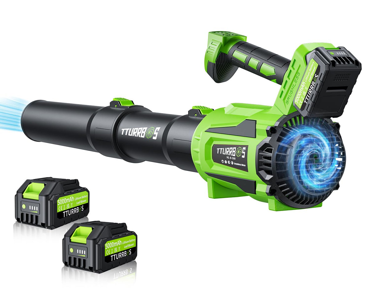 Tturrbos cordless leaf blower delivers 650 CFM for fast yard debris clearance.