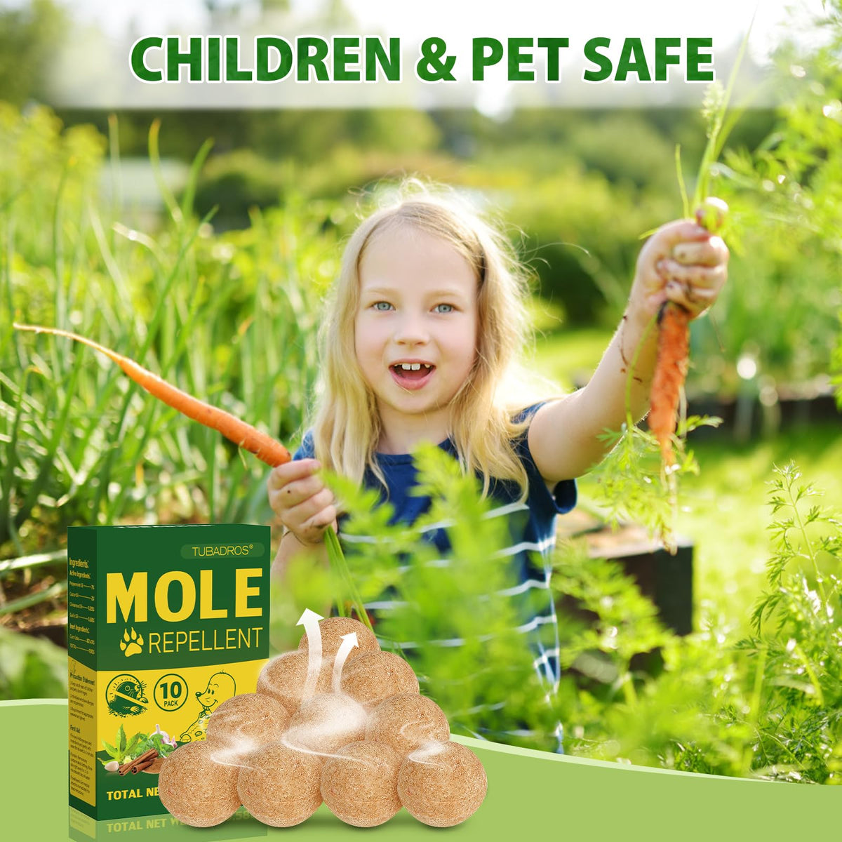 Tubadros mole repellent used on lawns and gardens to safeguard turf