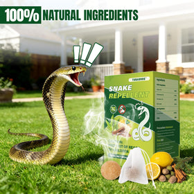 Cedarwood oil odor repels snakes outdoors, Tubadros plant-based repellent.