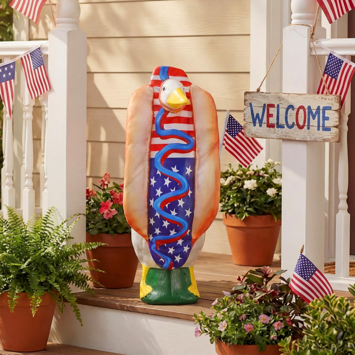 Vibrant red, white, and blue palette brightens any yard.