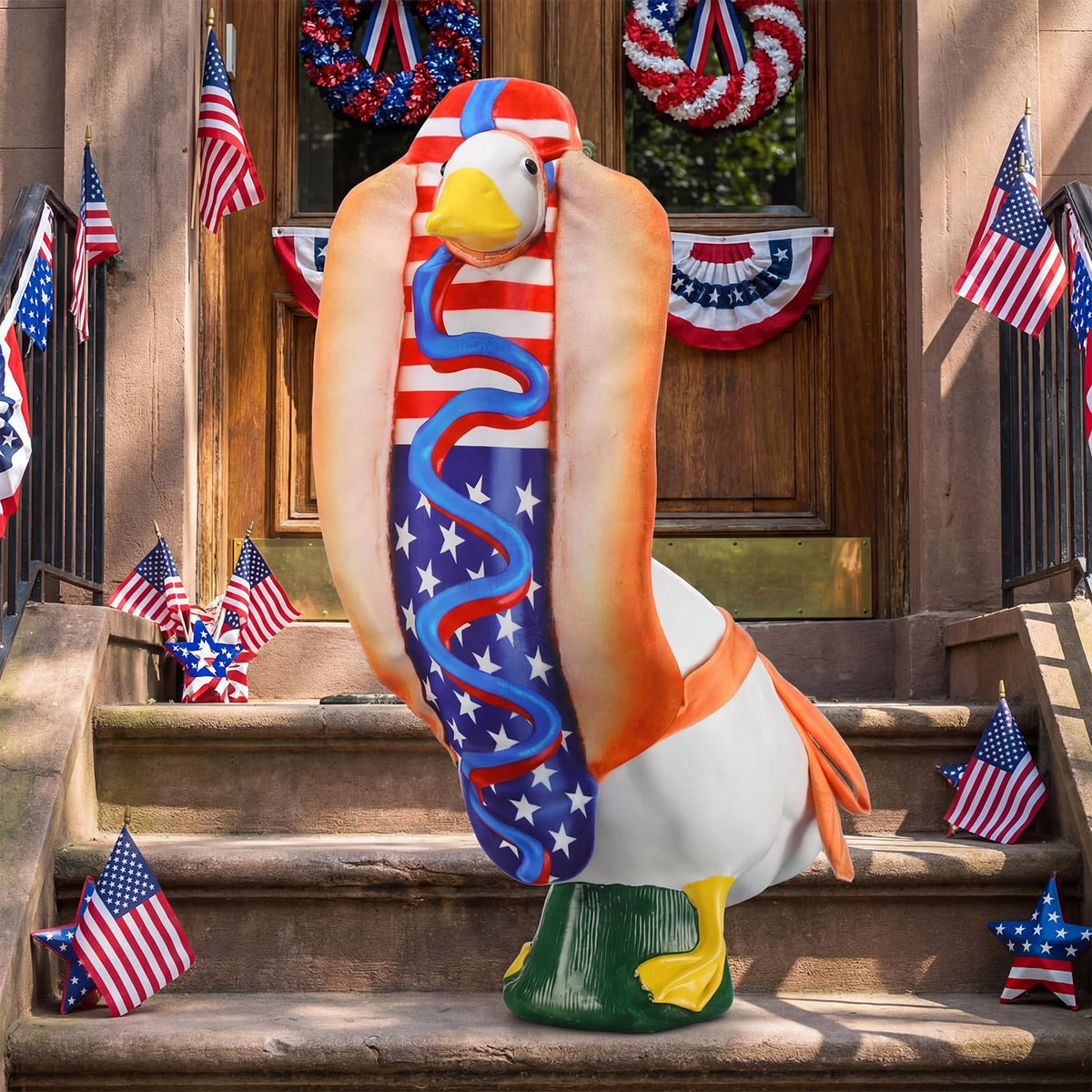 Tudomro patriotic porch goose outfit for festive outdoor displays.