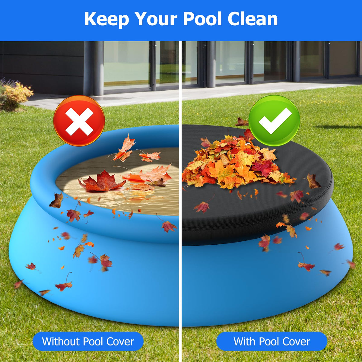 Tufmunb pool cover features easy installation without tying required.