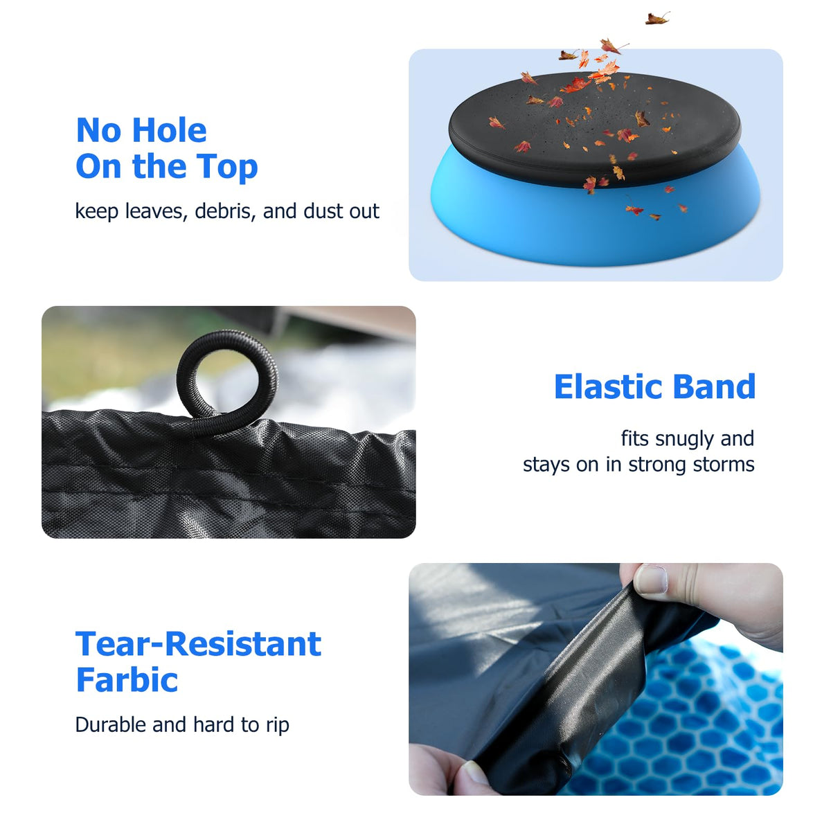 Tufmunb round pool cover demonstrates weather resistance on outdoor setup.
