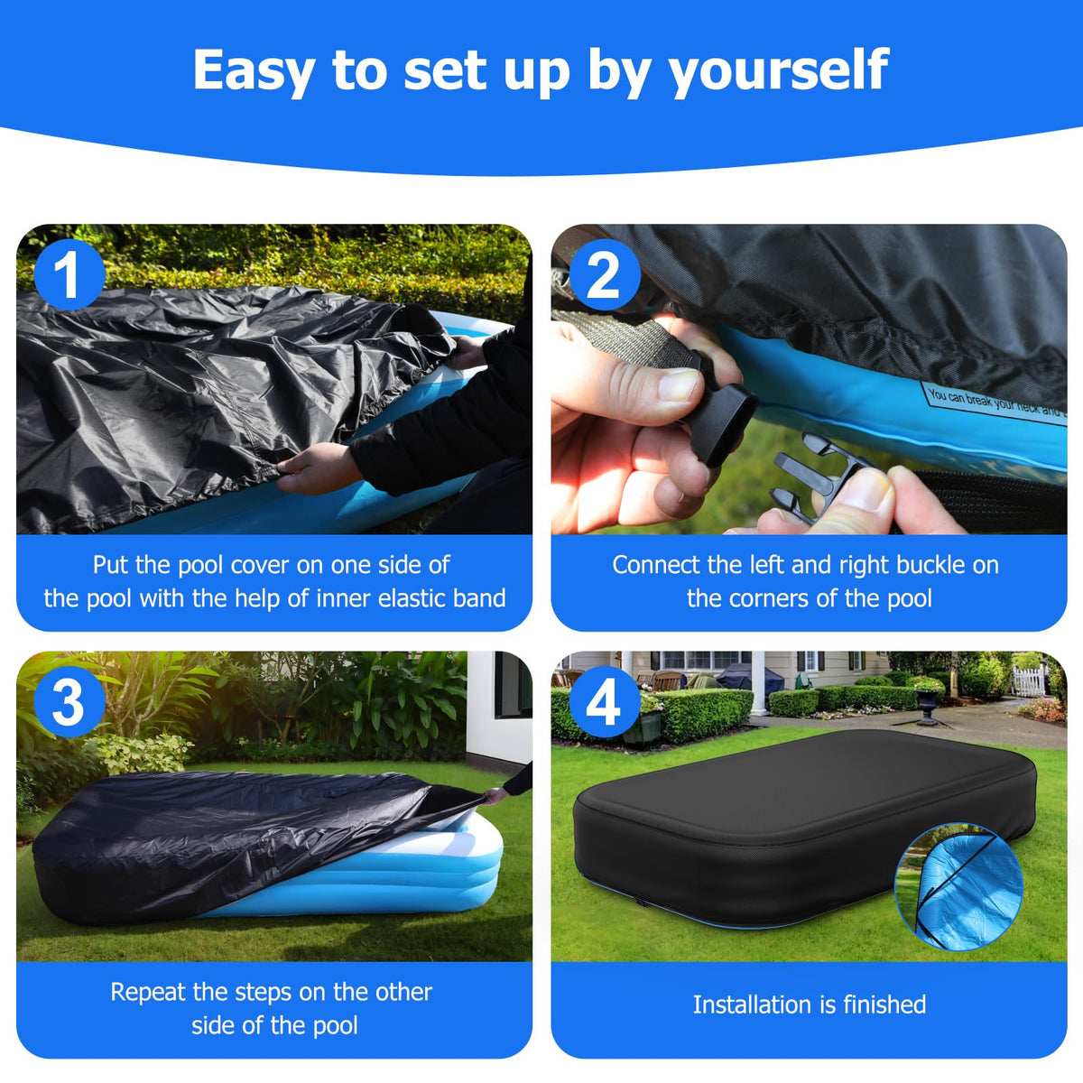 Tufmunb pool cover is easy to put on and remove