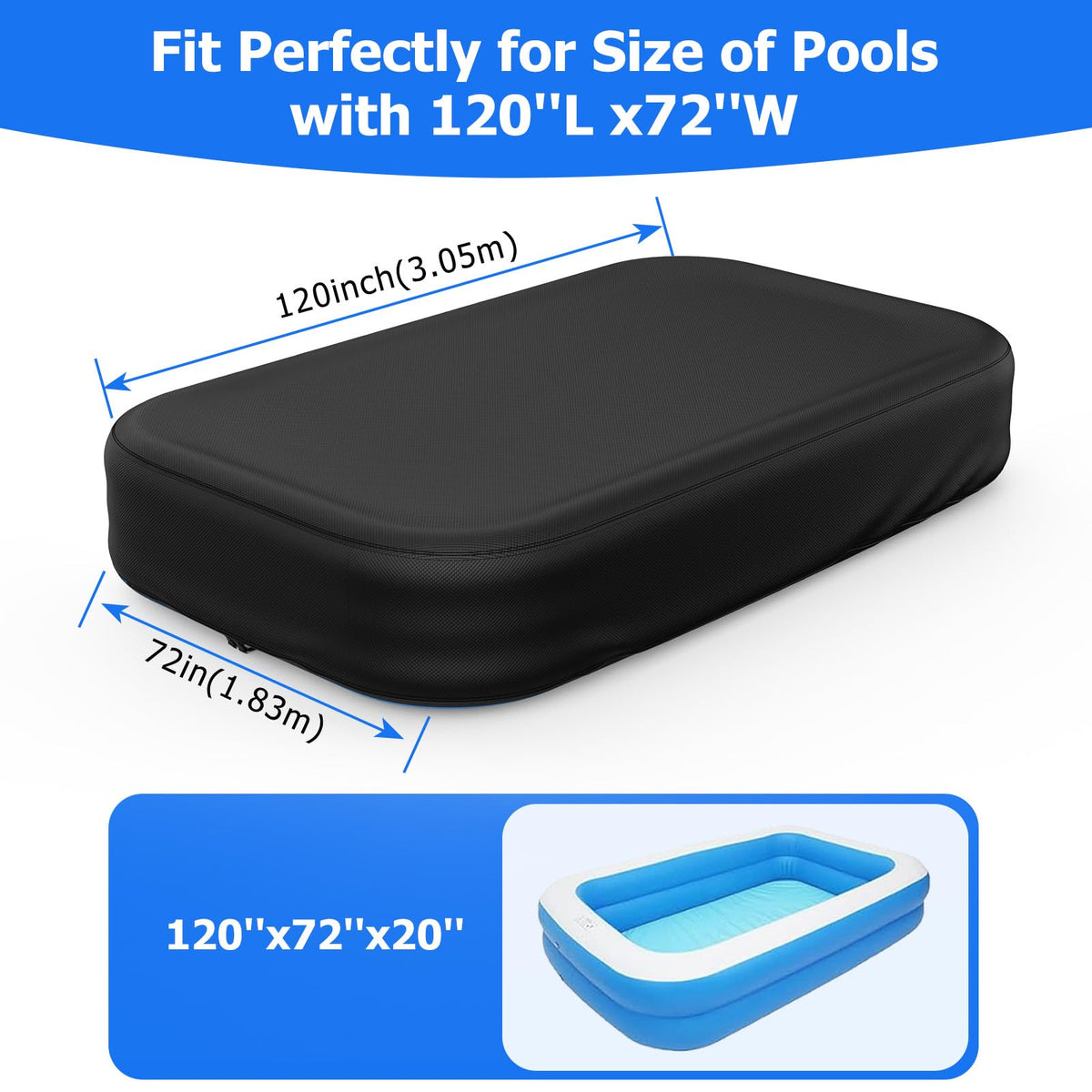 Tufmunb pool cover uses elastic band and buckle to keep pool snug