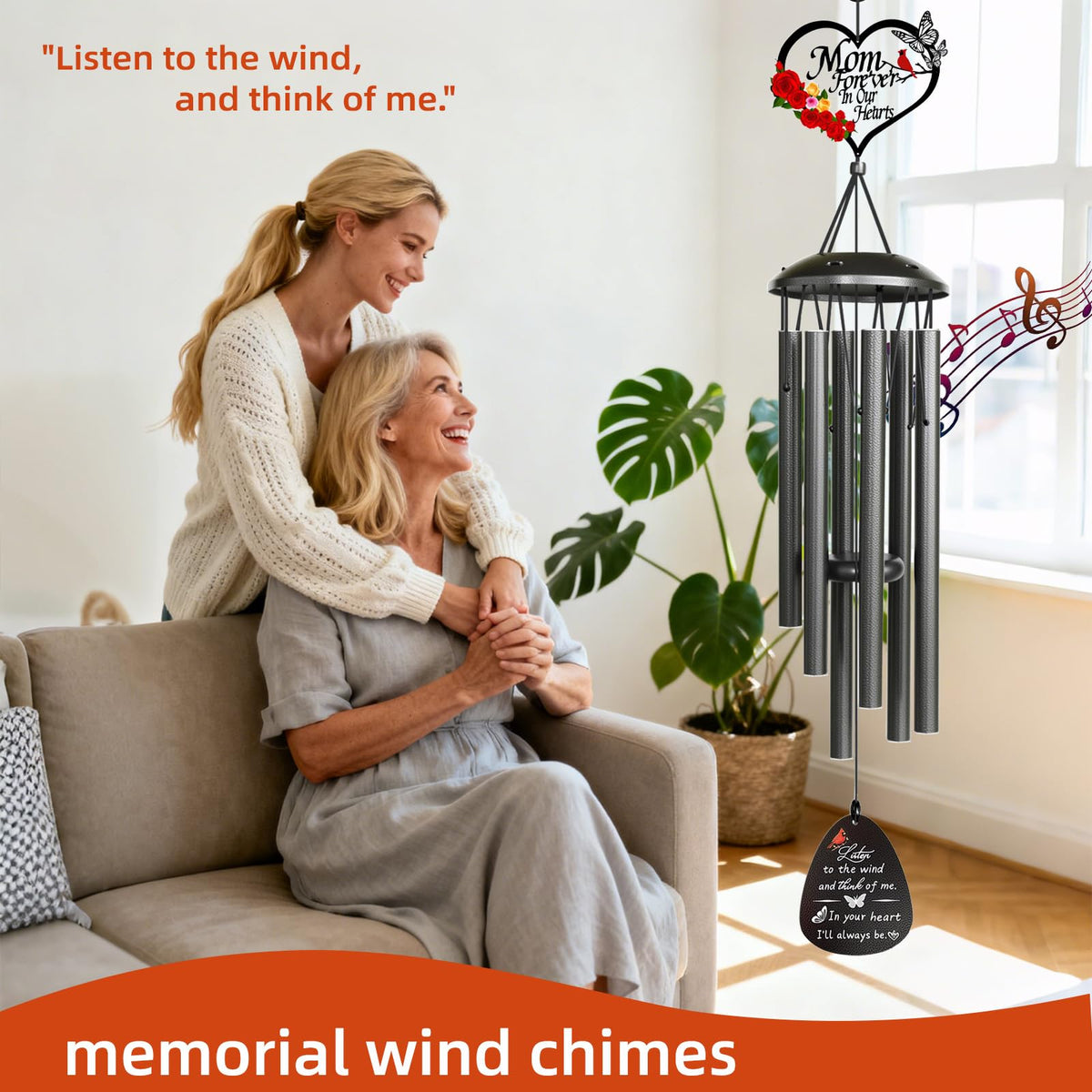 TUHYOCG memorial wind chimes six tubes closeup highlights tuned tones.