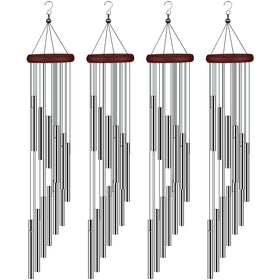 Tujol 4-pack wind chimes outdoors with hook for easy hanging and gentle tones.