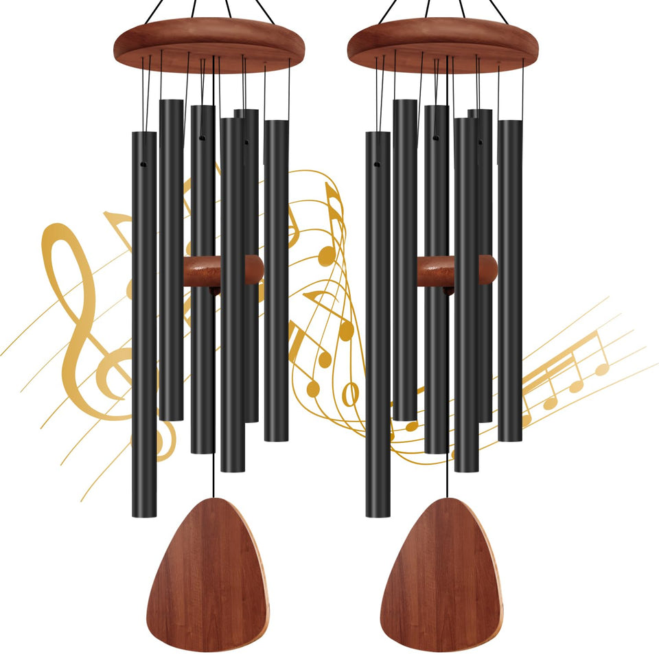 Tujol wind chimes with six tubes in outdoor setup for calming tones