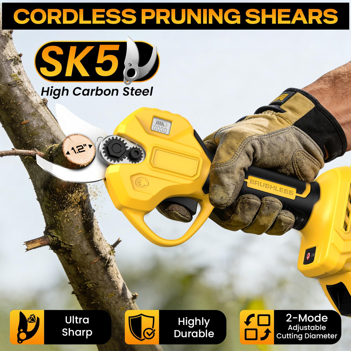 Tulukye brushless 900W motor delivers fast, smooth cuts.