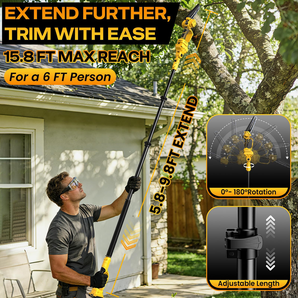 Tulukye extension pole for extended reach from the ground.
