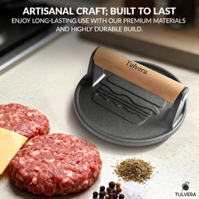 Tulvera versatile tool for burgers, bacon, steak, and vegetables in outdoor cooking.