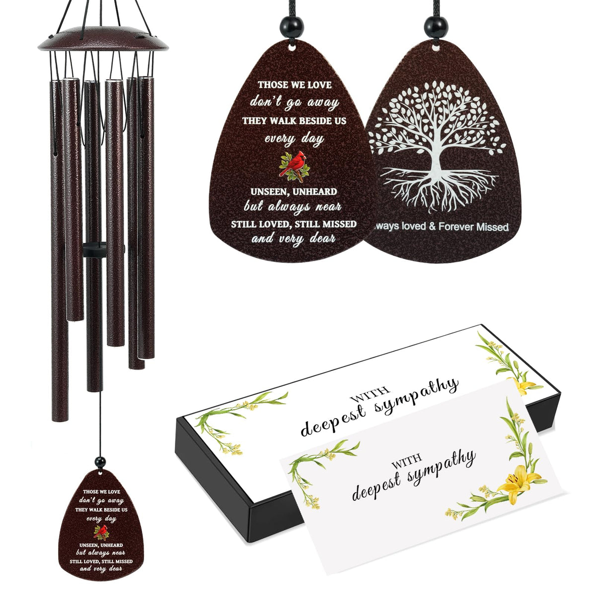 Tuned Wind cardinal pendant on bronze finish wind chime for outdoor memorial ambience.