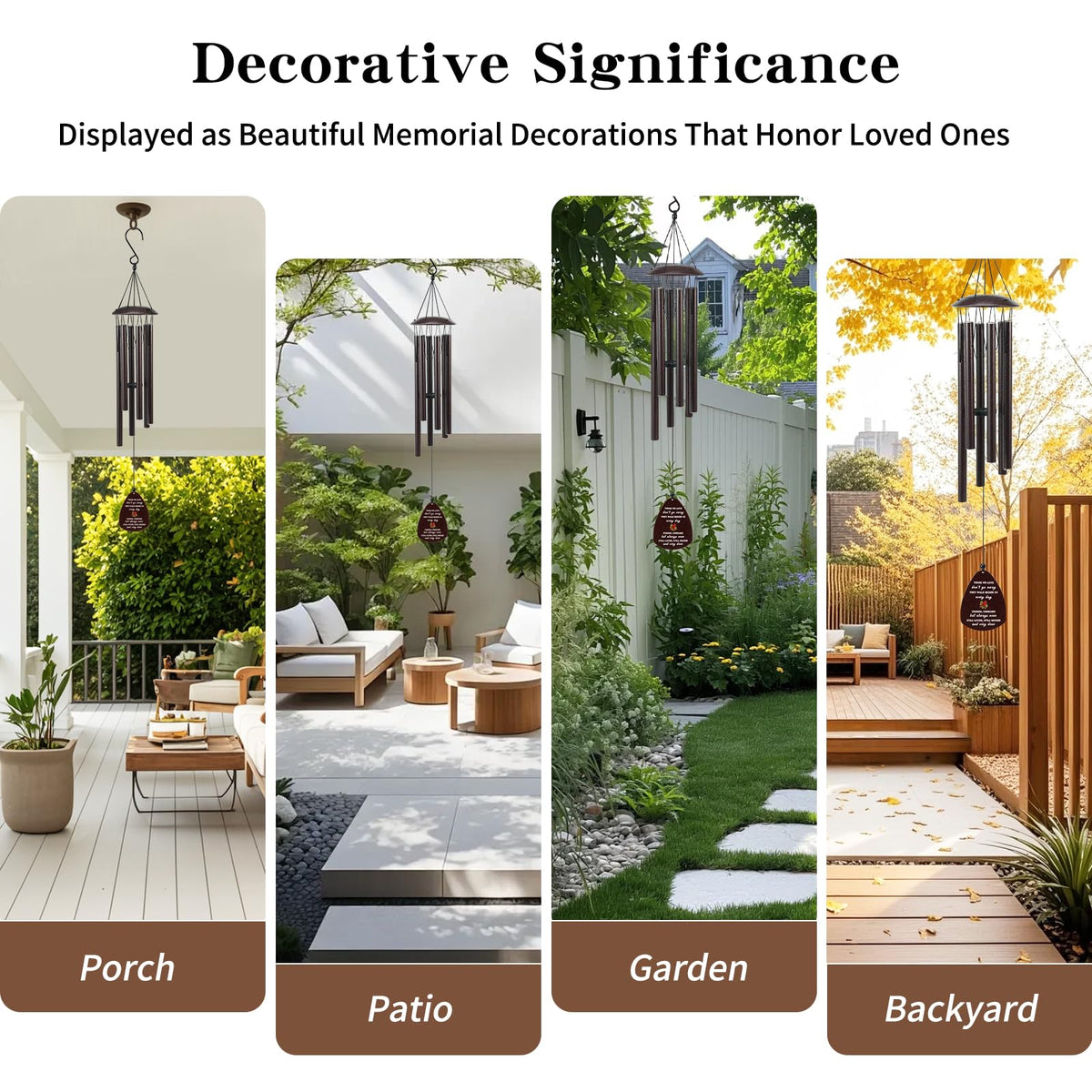 Tuned Wind memorial wind chimes suitable for indoor or outdoor display with comforting presence.