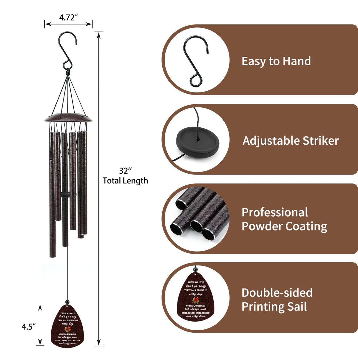 Tuned Wind wind chime with tree of life back engraving memorial symbolizing eternal connection.