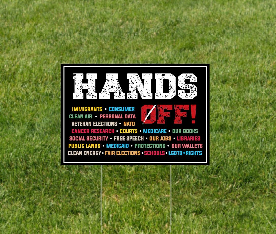 TUOCYERD Hands Off Our Rights yard sign side view shows double-sided design