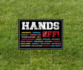 TUOCYERD Hands Off Our Rights yard sign side view shows double-sided design