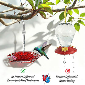 TUONU hummingbird feeder nectar saucer close-up highlights easy cleaning access.