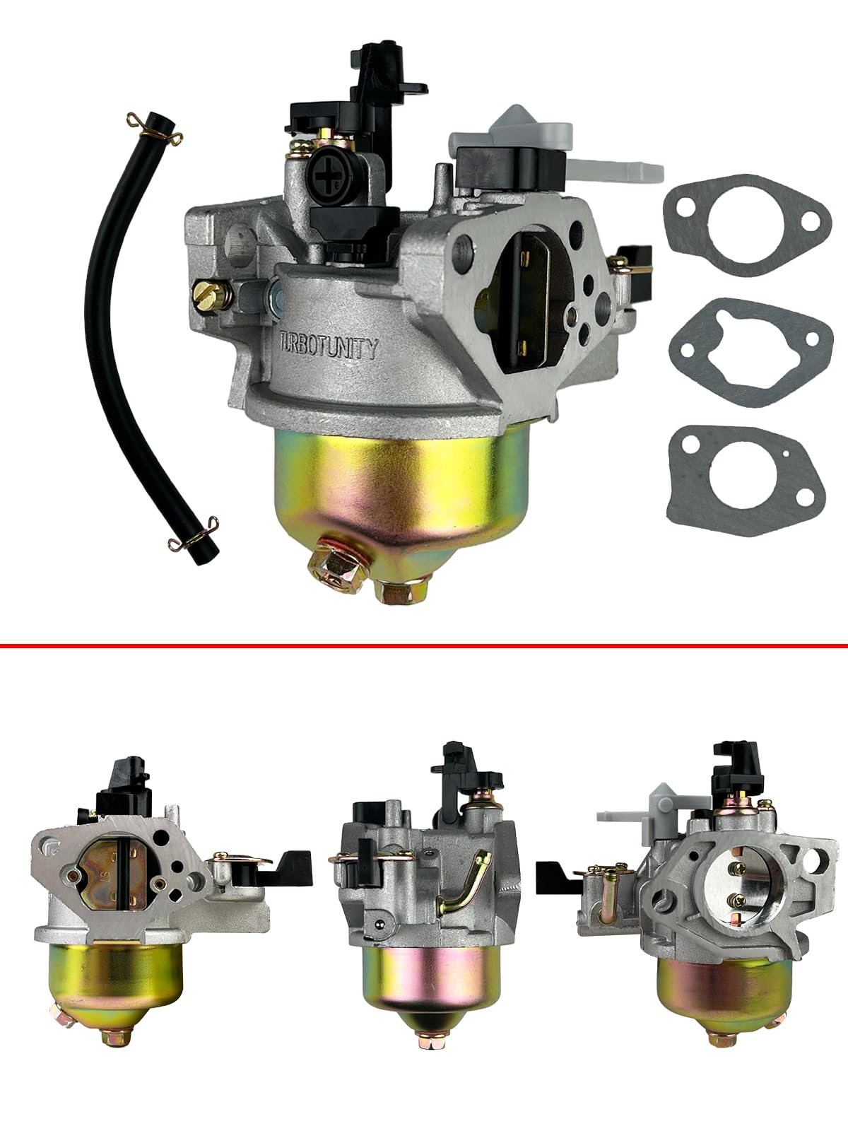 TURBOTUNITY carburetor with integrated fuel faucet for smooth fueling.