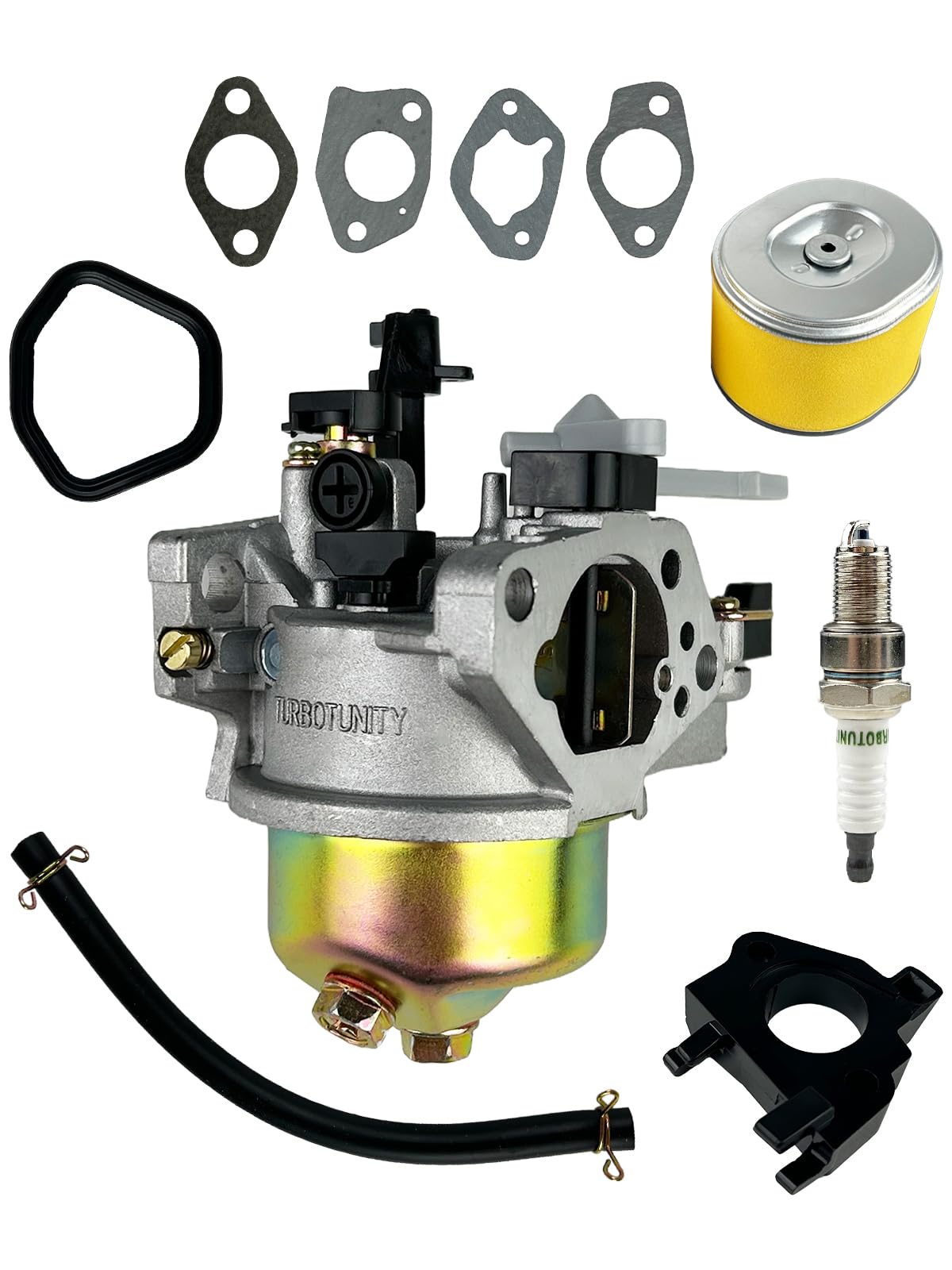 TURBOTUNITY carburetor kit close-up shows durable parts for reliable engine starts.