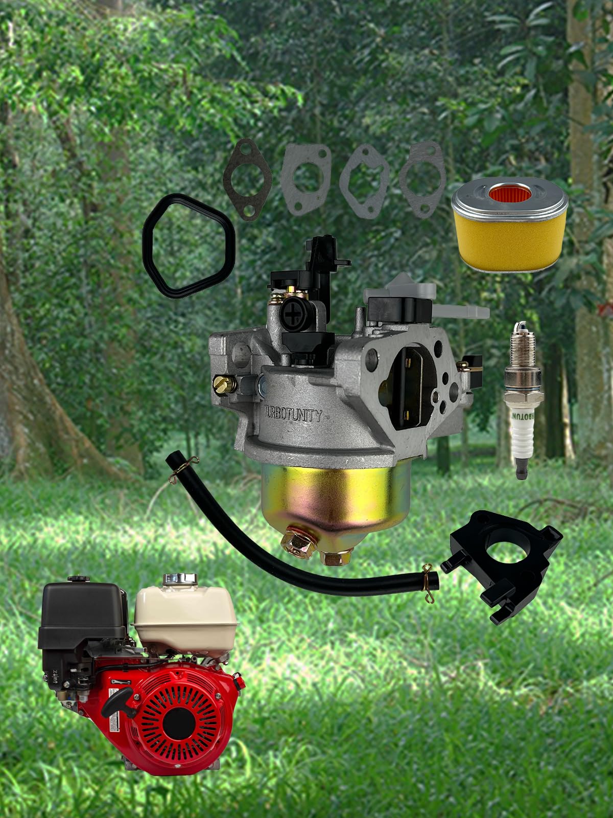 TURBOTUNITY carburetor kit compatible with lawn mowers and pressure washers.