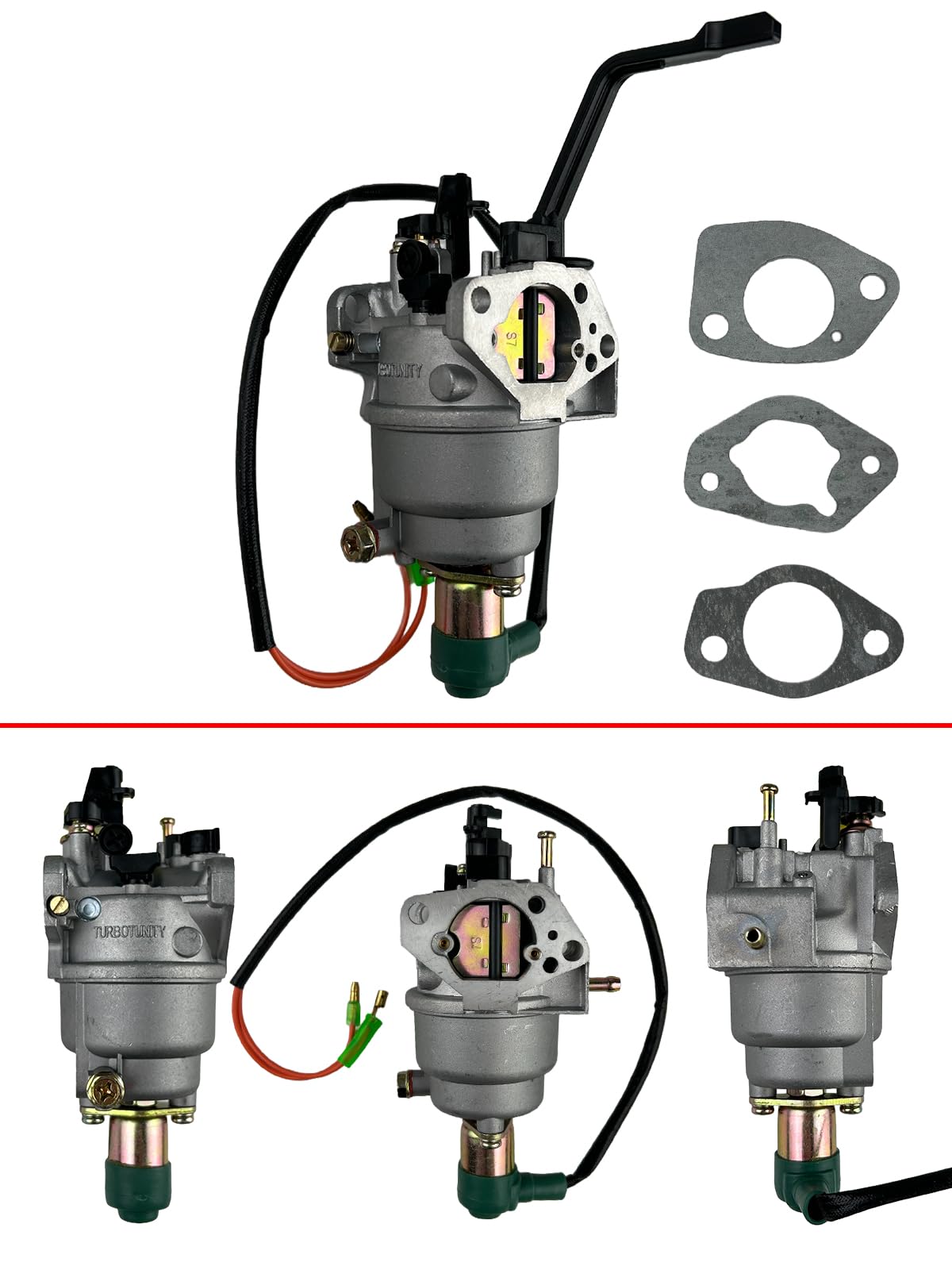 TURBOTUNITY generator carburetor kit carburetor body close-up highlighting precision machining.