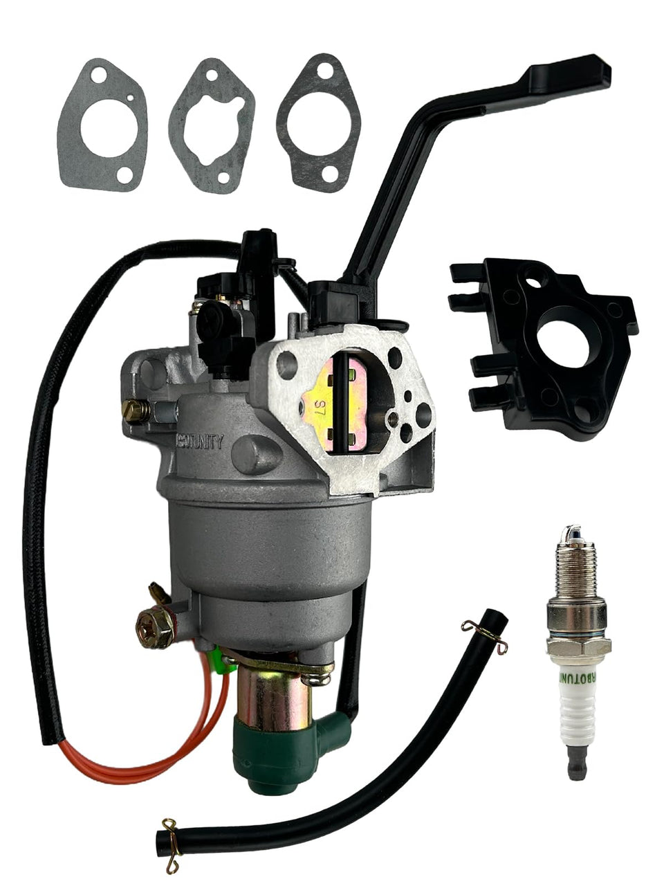TURBOTUNITY generator carburetor kit package shot with all components for quick replacement.