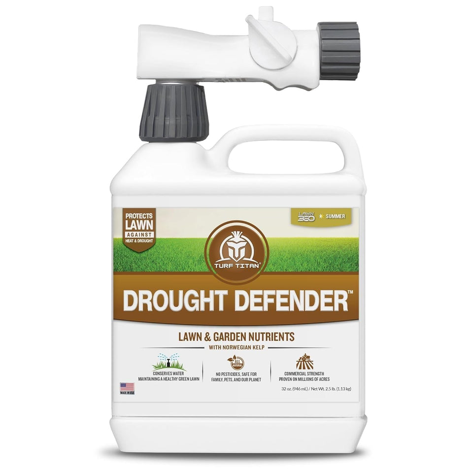 Turf Titan Drought Defender bottle pour for easy, even application.