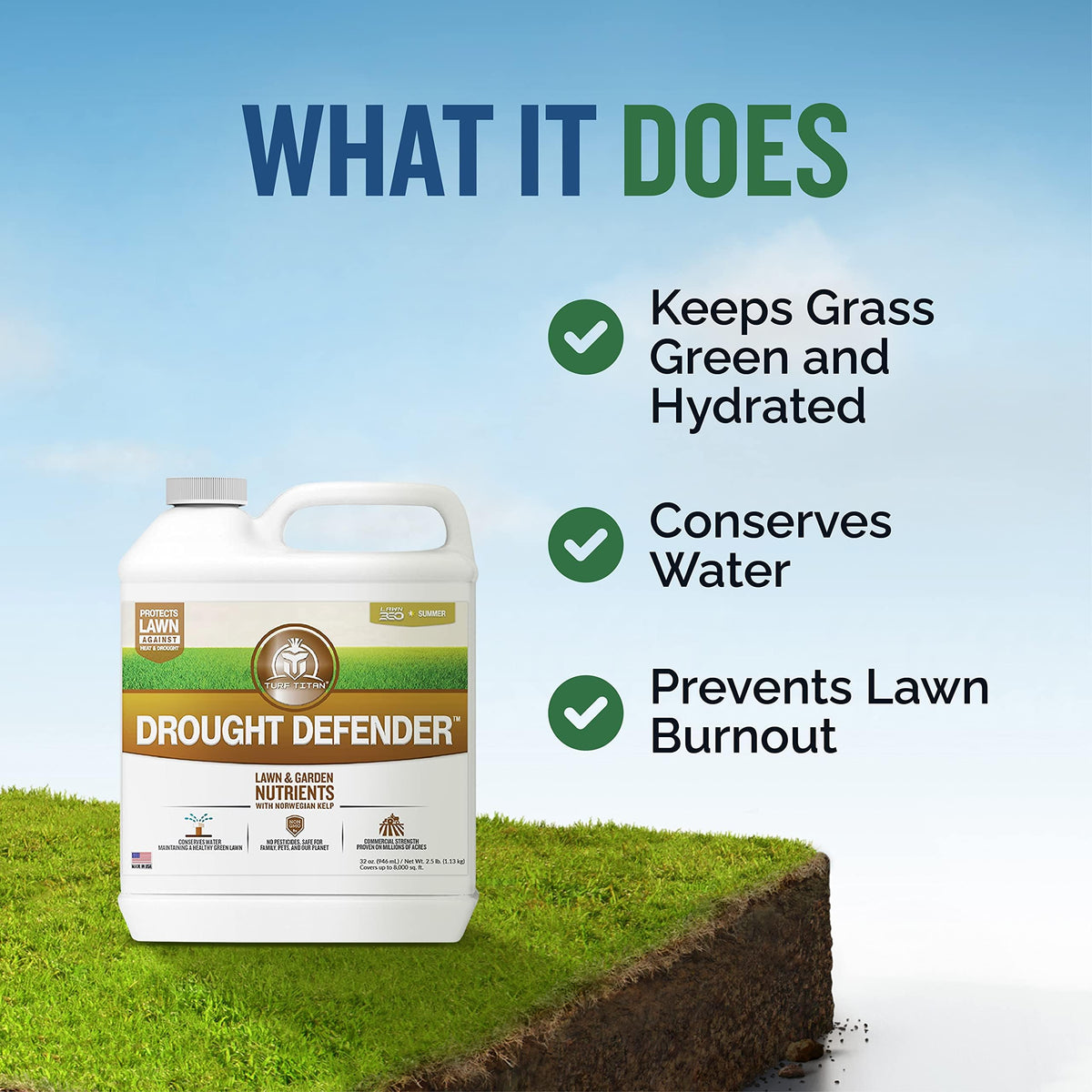 Turf Titan Drought Defender hose-end sprayer setup on garden hose.