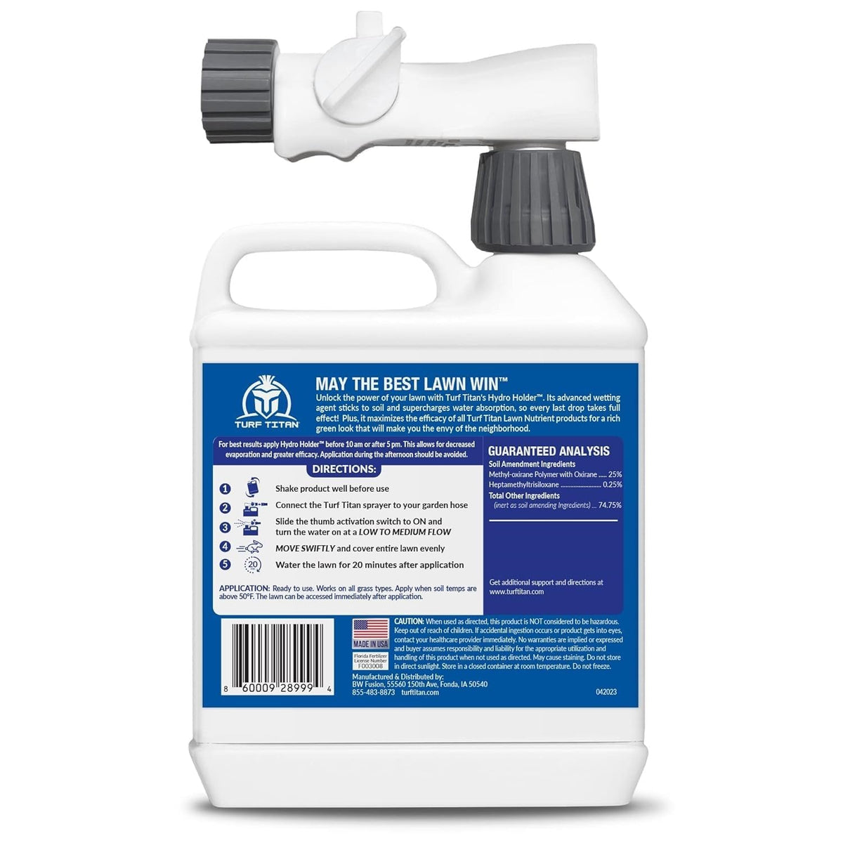 Turf Titan Hydro Holder covers up to 6,000 sq ft per bottle
