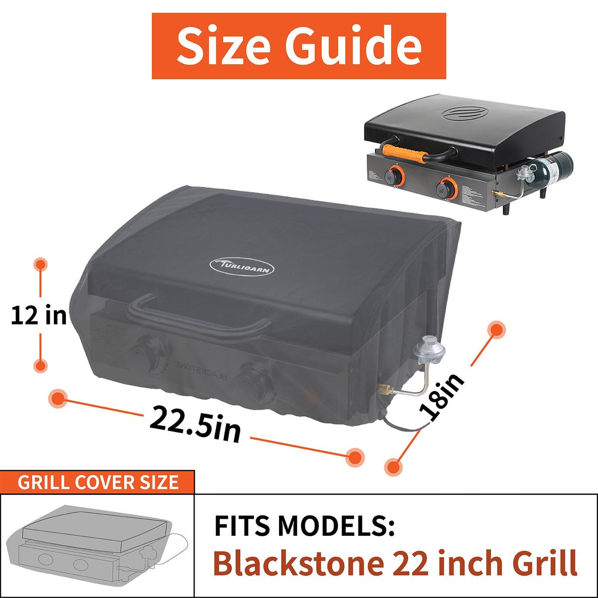 TURLIOARN Blackstone 22-inch griddle cover side view with strap keeps cover secure in wind.