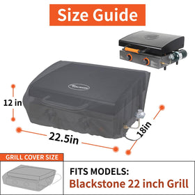 TURLIOARN Blackstone 22-inch griddle cover side view with strap keeps cover secure in wind.
