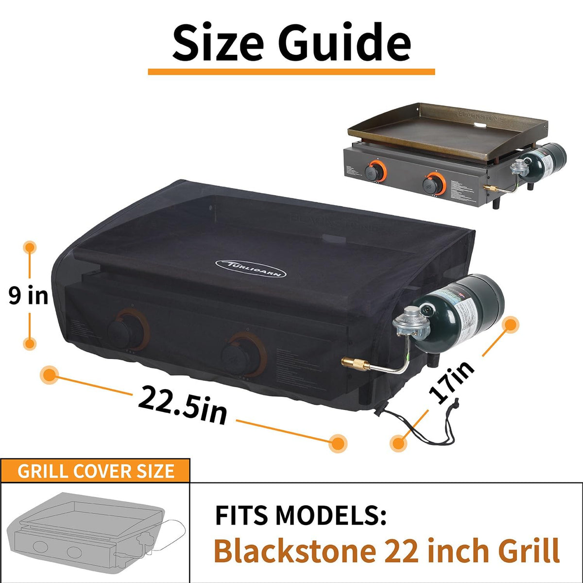 TURLIOARN Blackstone 22in griddle cover side view with secure strap