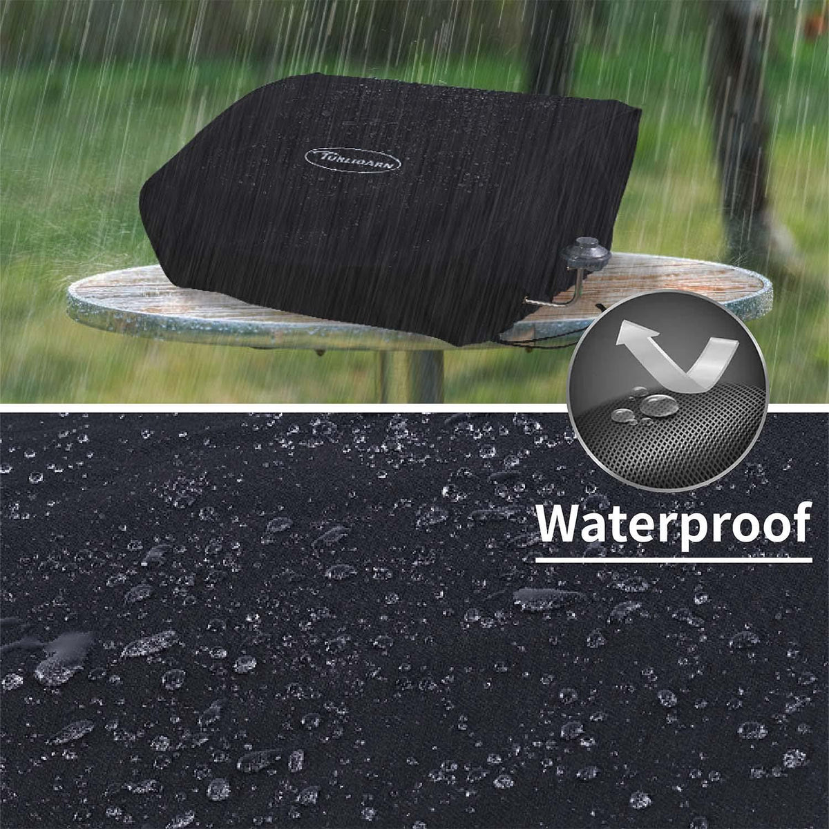 PVC-lined fabric provides water resistance against rain and snow.