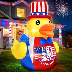 TURNMEON 4FT patriotic duck inflatable with flag hat for eye-catching outdoor decor.