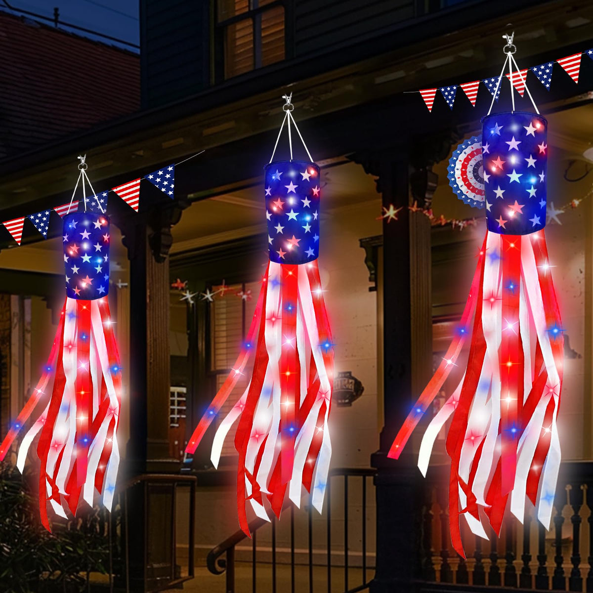 Turnmeon American flag windsock 40inch displays patriotic outdoor decor with bright glow