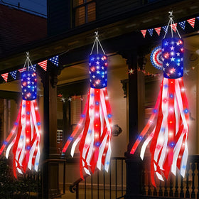 Turnmeon American flag windsock 40inch displays patriotic outdoor decor with bright glow