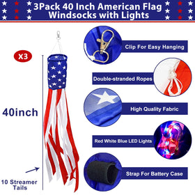 Turnmeon windsock with lights adds red white blue stars for festive garden ambiance