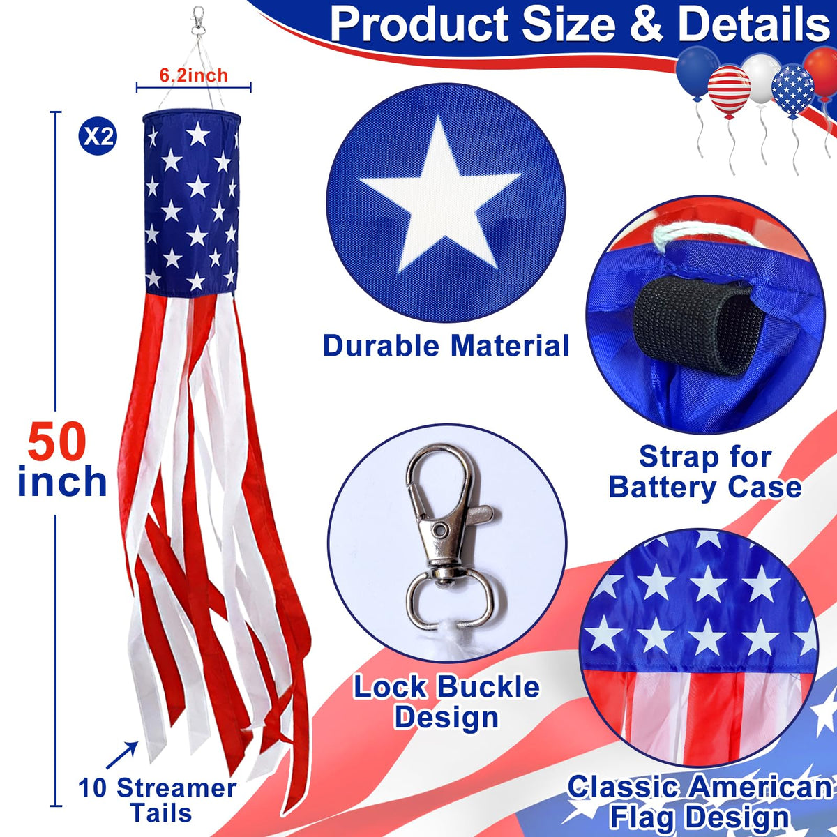 TURNMEON American flag windsock stars and stripes adds yard charm
