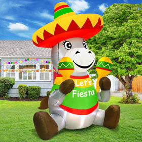 TURNMEON Cinco de Mayo donkey inflatable front view with LED lights for yard celebrations.