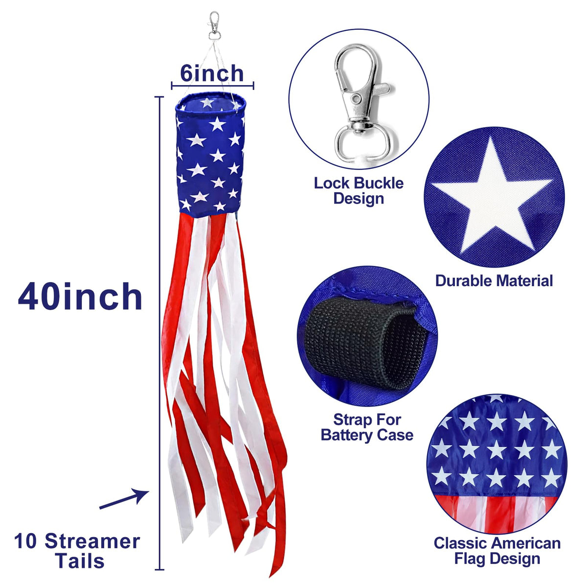 TURNMEON flag windsock with stars-stripes design for porch decoration