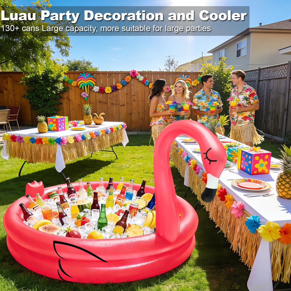 Turnmeon inflatable flamingo cooler with dimensions 63 by 47 by 10 inches