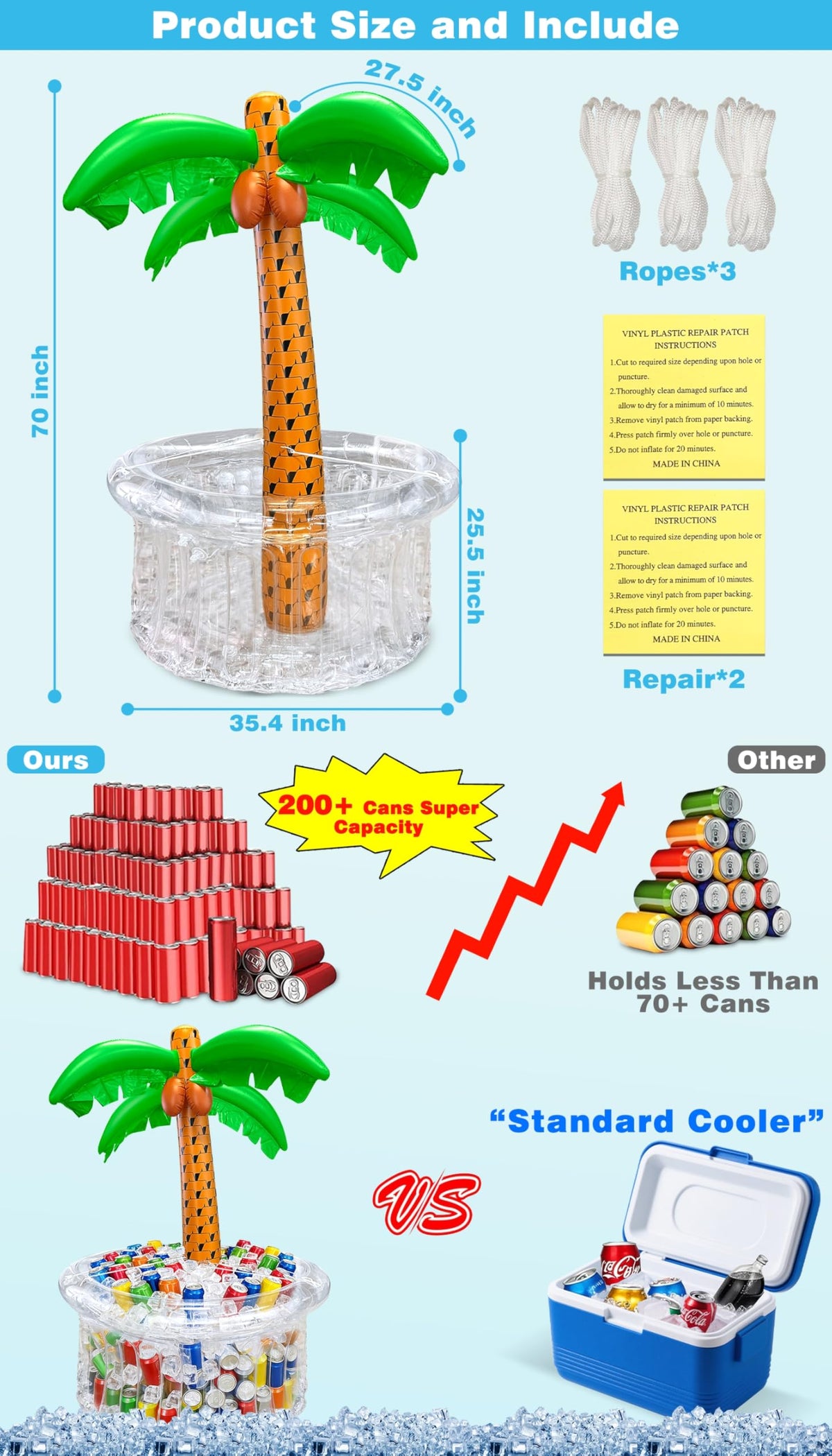TURNMEON inflatable palm tree with stabilizing ropes prevents tipping