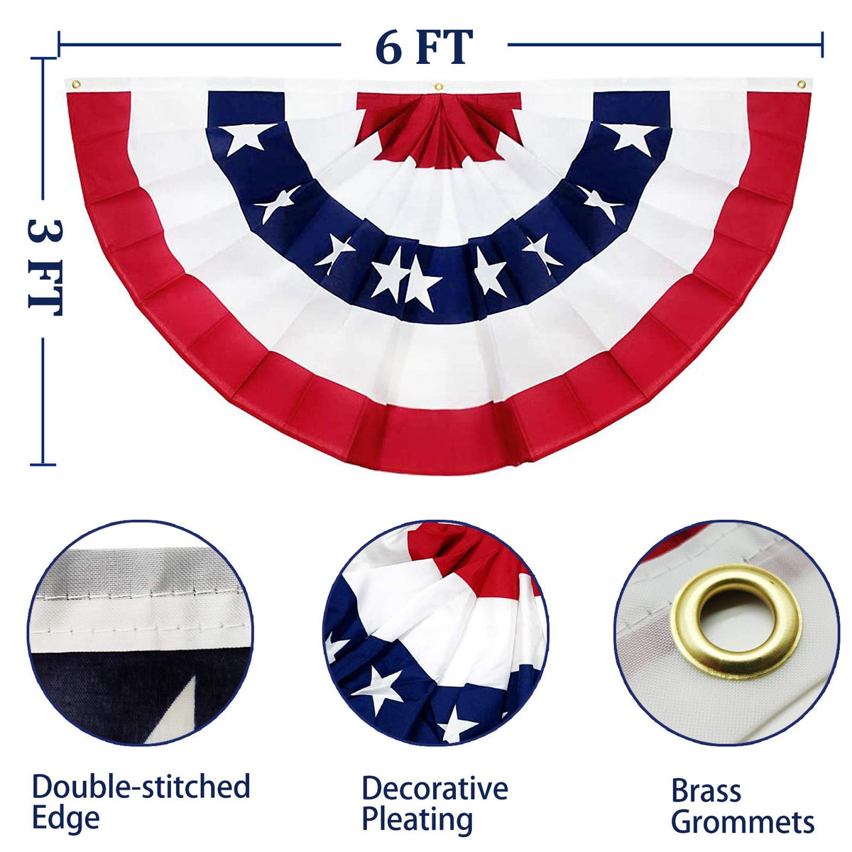 TURNMEON patriotic bunting double-sided displays classic Stars and Stripes from both sides.