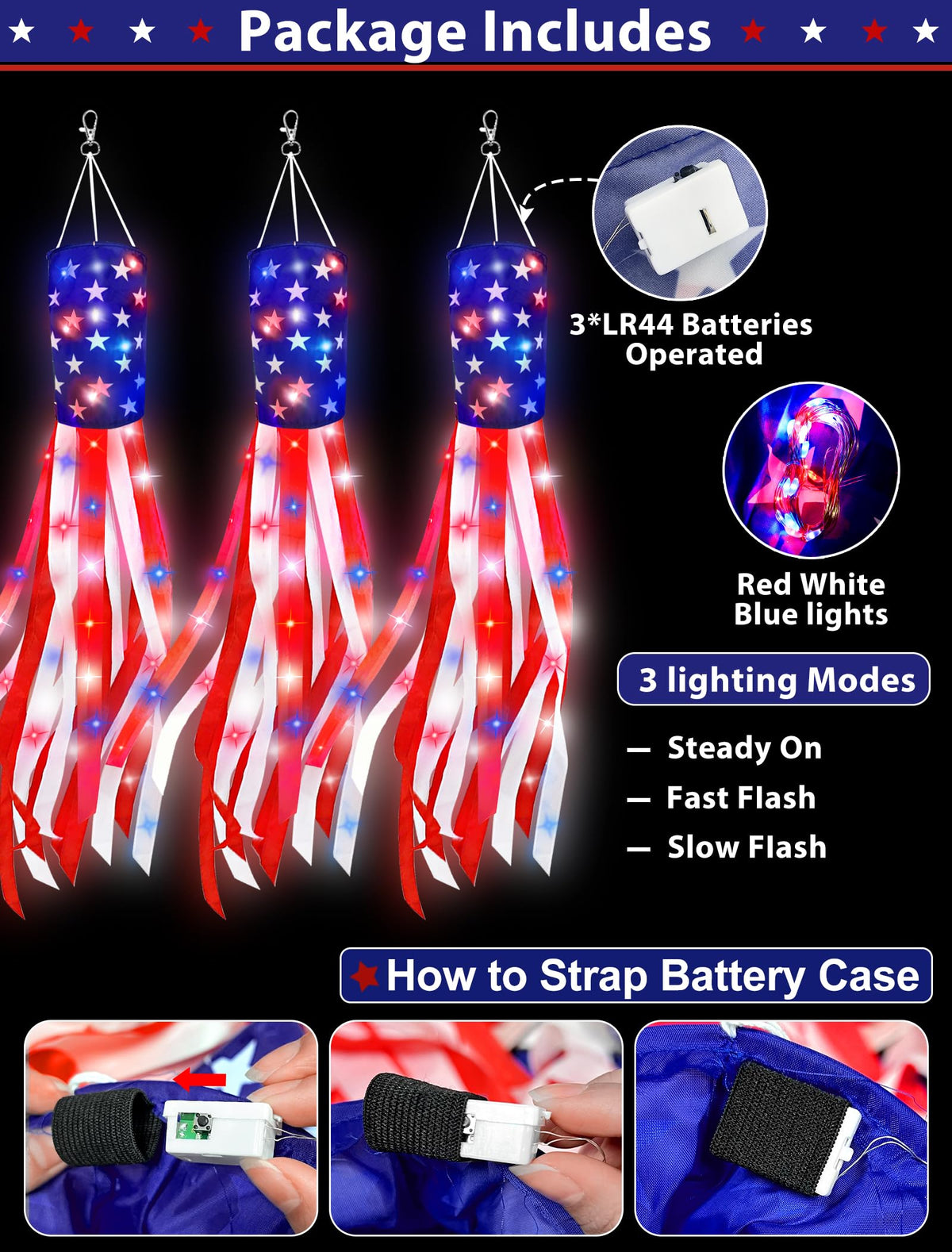 Turnmeon patriotic windsock is easy to hang thanks to built-in hoop and top clip