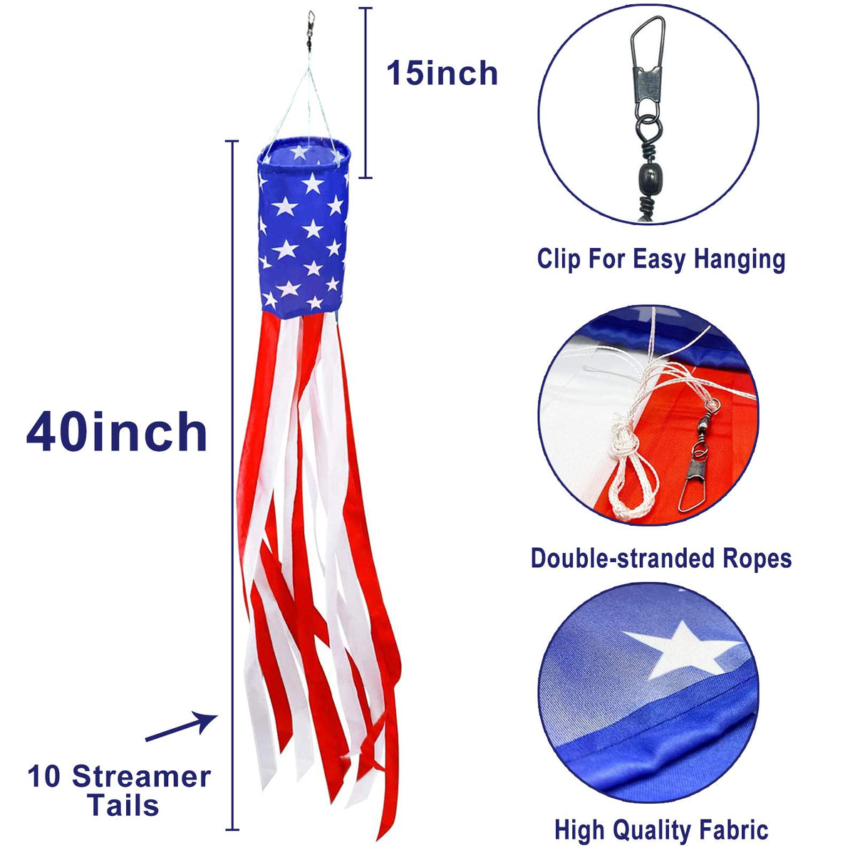 Turnmeon patriotic windsock hanging outdoors adds easy holiday decoration.