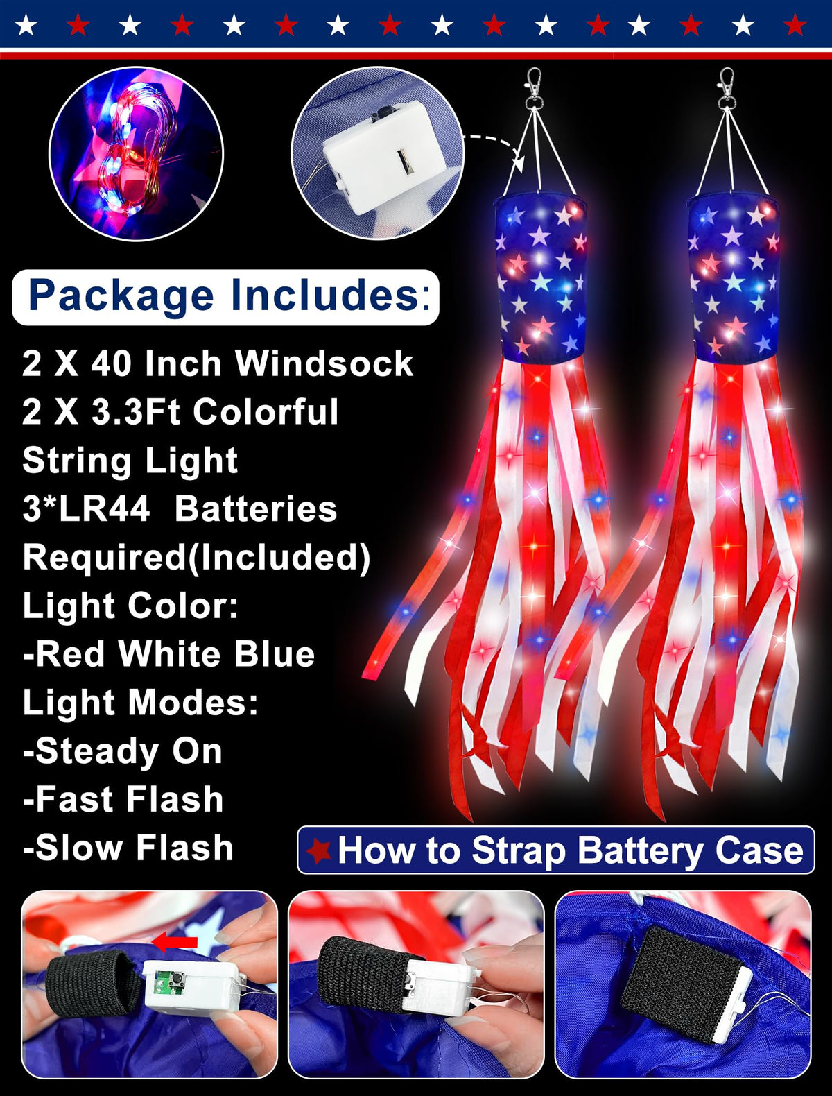 TURNMEON patriotic windsock in red white blue for yard display