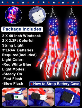 TURNMEON patriotic windsock in red white blue for yard display
